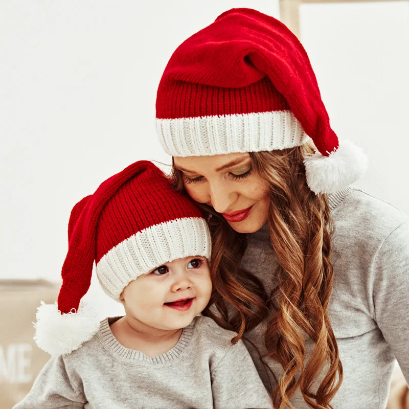 Gorro de Natal Tricotado 2026 com Pompom Fofo para Adultos, Touca Macia de Papai Noel, Presente de Ano Novo para Família, Decoração de Natal