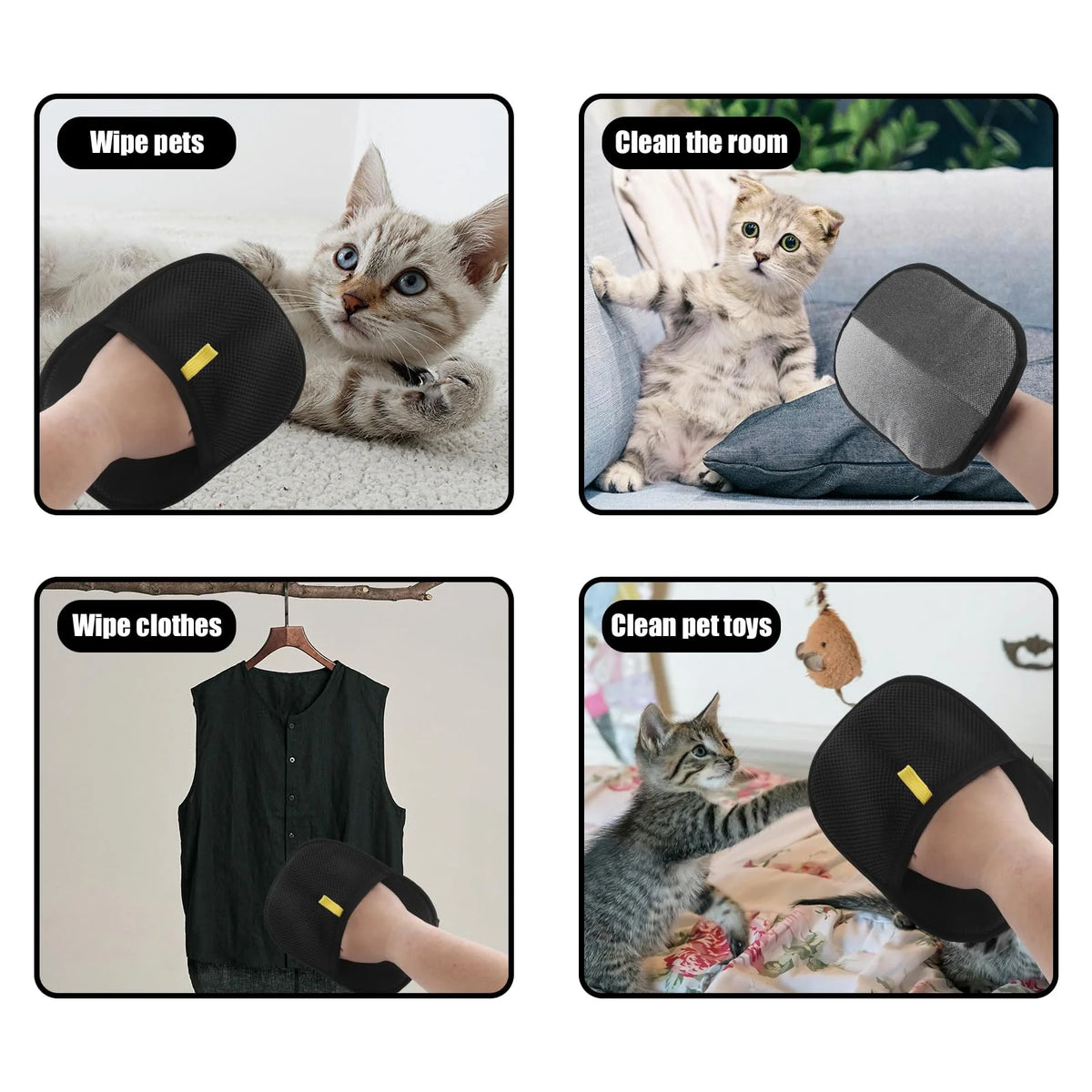 Ferramenta de remoção de pêlos de animais de estimação luvas de remoção estática reutilizáveis, luvas de aliciamento de dupla face para animais de estimação, remove pêlos de pele de animal de estimação para tape