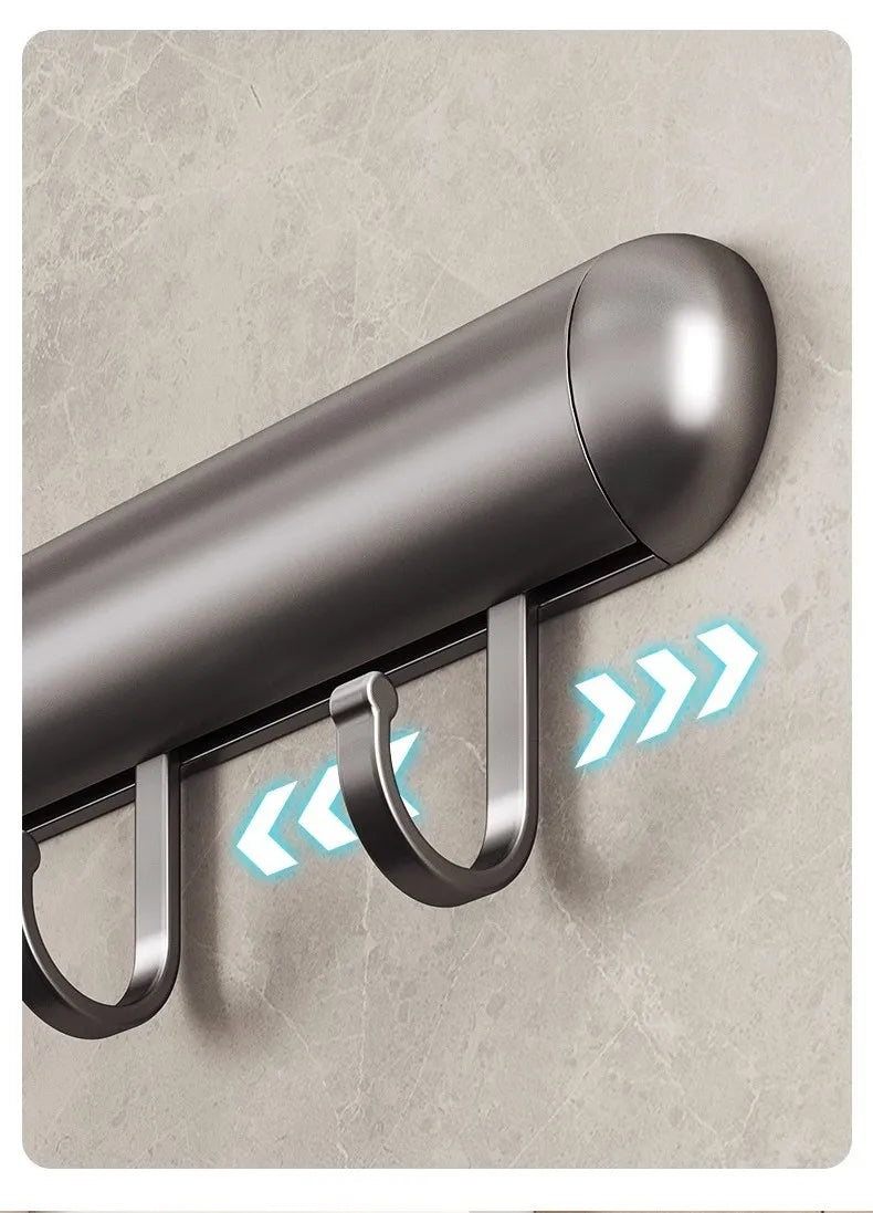 Suporte de gancho de cozinha, haste de suspensão sem perfuração, rack de armazenamento de parede, espátula, colher, espaço removível, cabides de gancho de alumínio