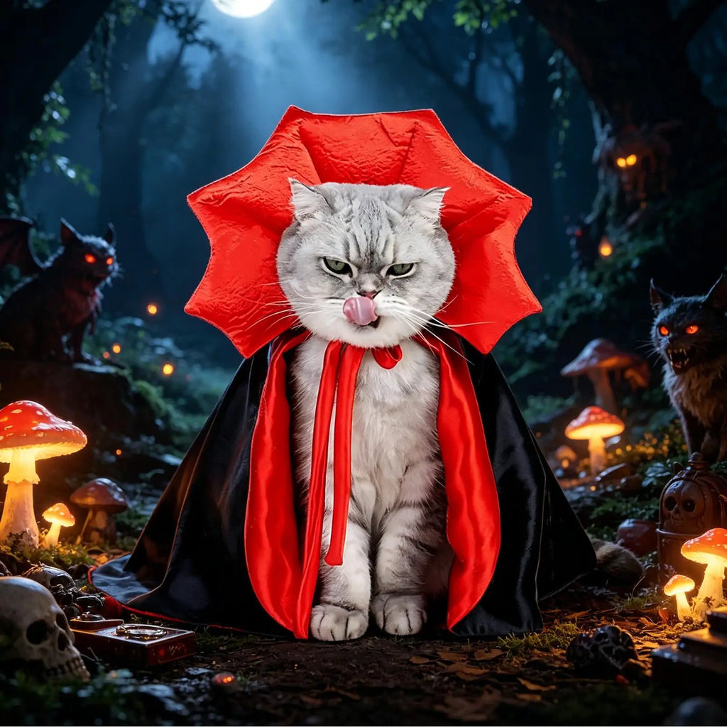 Fantasia de Morcego para Animais de Estimação, Capa de Vampiro Vermelha e Preta Ajustável para Cães e Gatos, Cosplay Engraçado para Filhotes Pequenos e Médios em Festas de Halloween