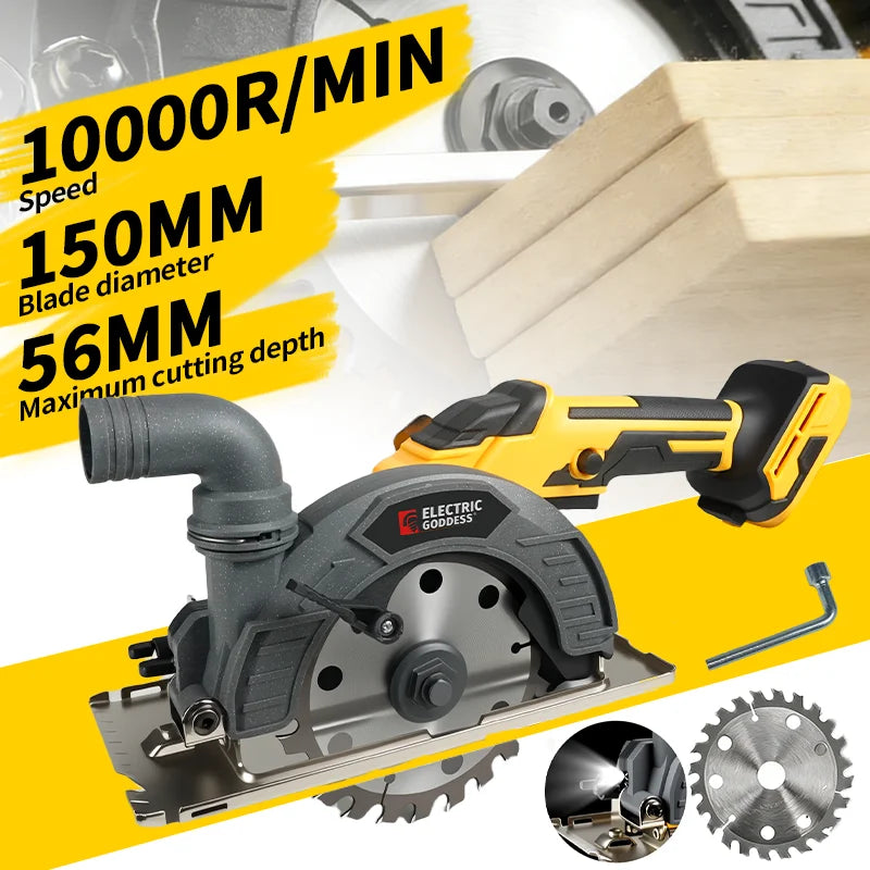 Serra Circular Elétrica Sem Escovas de 6 Polegadas (150mm) para Trabalhos em Madeira, Ferramenta de Corte Elétrica para Baterias Dewalt de 20V