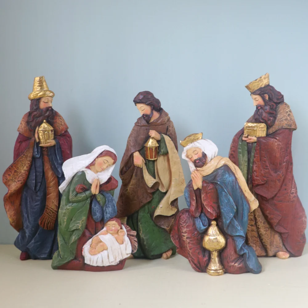 Conjunto de Figuras de Presépio, Cena da Sagrada Manjedoura, Decoração de Natal, Estátua do Nascimento de Jesus, Ornamentos Católicos Cristãos