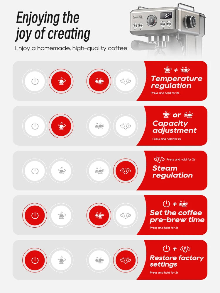 Hibrew 20bar semiautomática máquina de café expresso temperatura ajustável 58mm portátil frio/quente cafeteira metal caseh10a