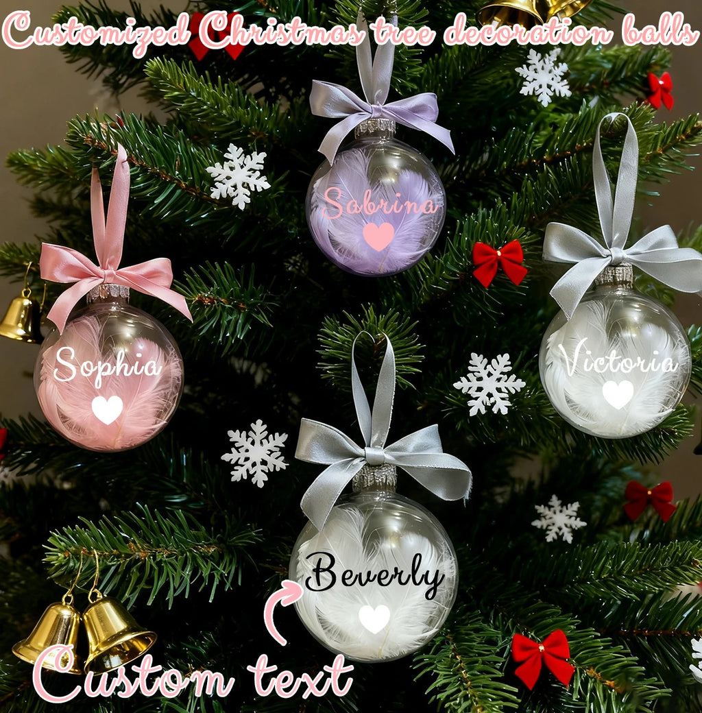 Um enfeite de Natal personalizado, uma bola decorativa para a árvore de Natal, com nome gravado, para a família e entes queridos, uma bola de Natal personalizada.