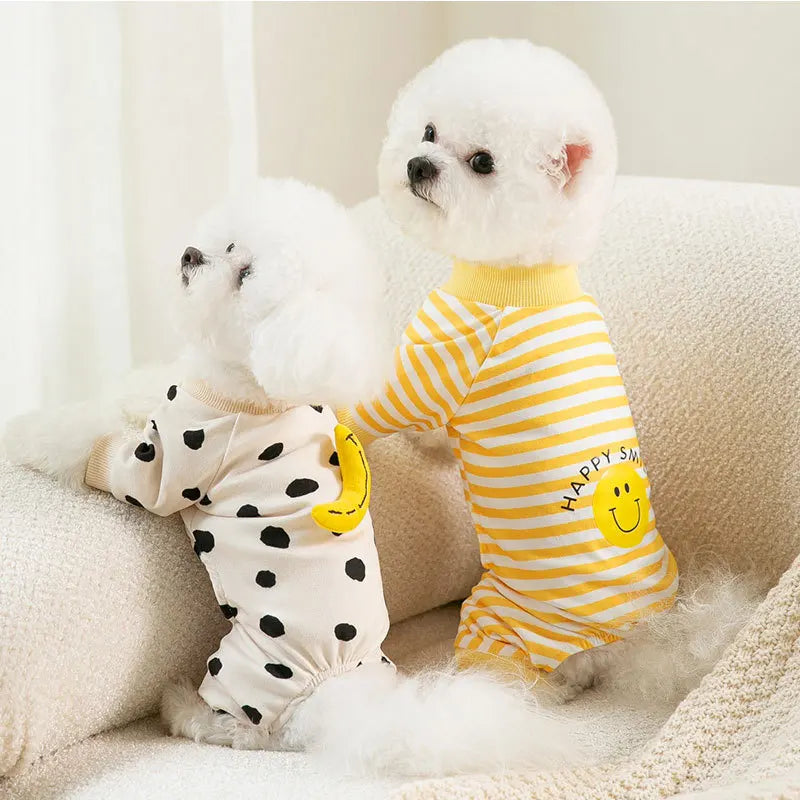 Roupas para cães de estimação listrado sorriso impressão macacões chihuahua doce pijamas filhote de cachorro gato quente pijamas outono traje para animais de estimação poodle maltes