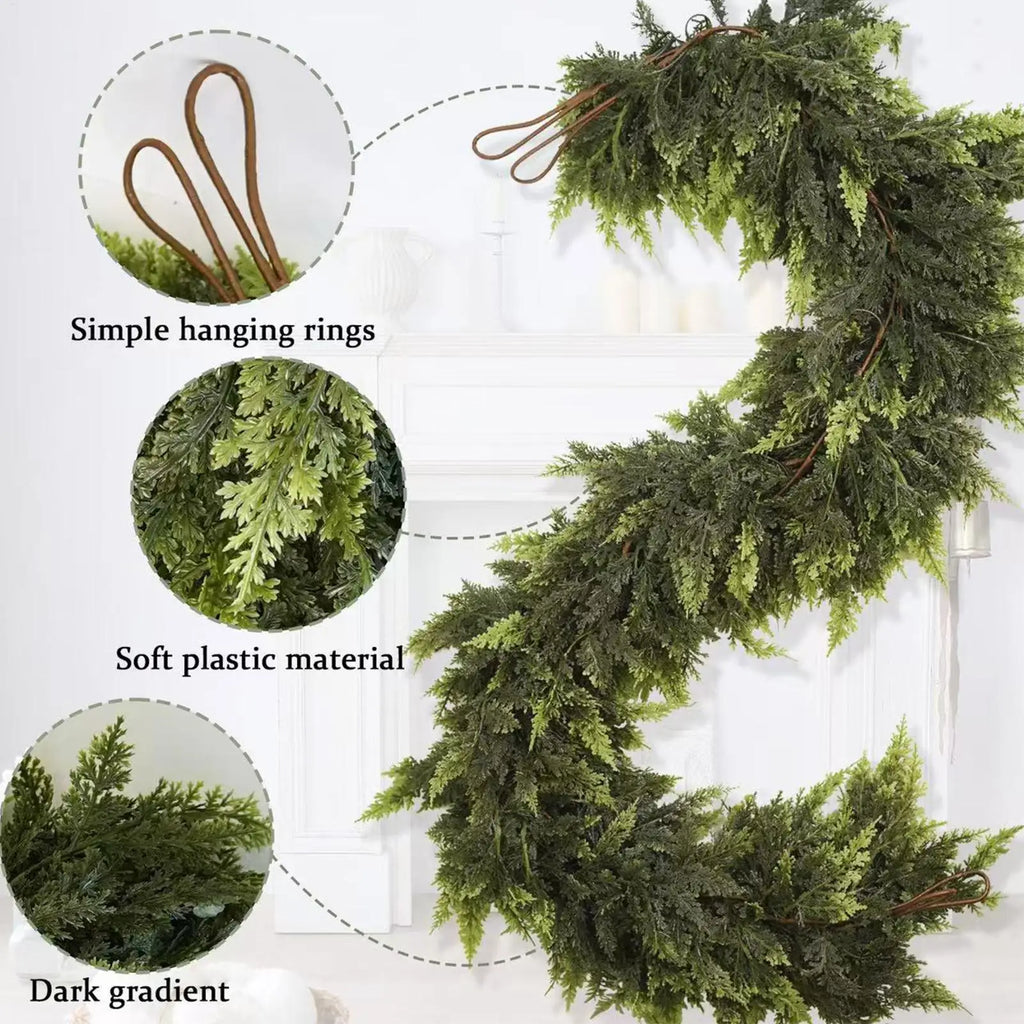 Decorações de árvore de natal feriado falso guirlanda cedro rattan grinalda artificial pinho guirlanda casamento casa lareira porta decoração