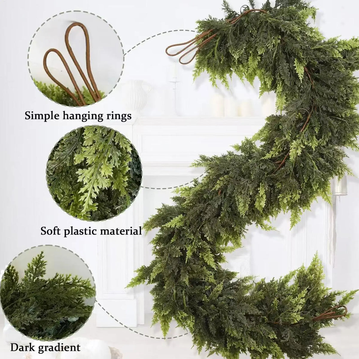 Decorações de árvore de natal feriado falso guirlanda cedro rattan grinalda artificial pinho guirlanda casamento casa lareira porta decoração