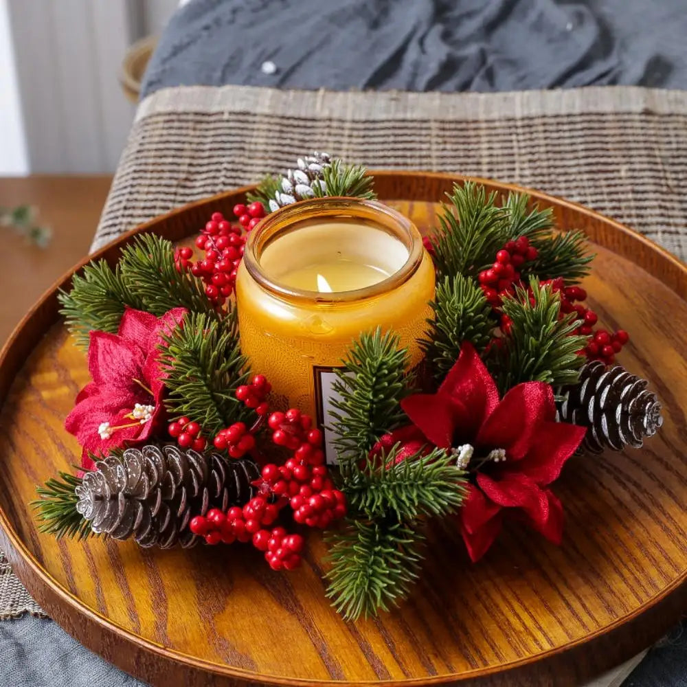 Natal vela grinalda mesa de jantar decorações clássico bagas vermelhas pinha peça central guirlanda multifuncional castiçal 2025