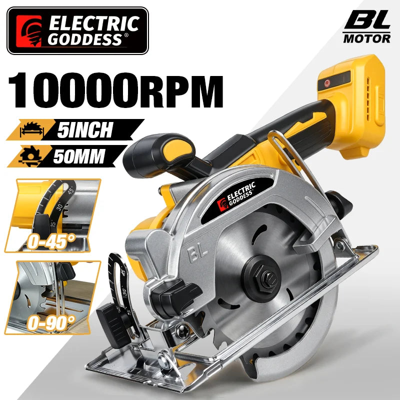 Serra Circular Elétrica Compacta Goddess de 5 Polegadas Sem Escovas, Ferramenta Elétrica para Cortar Madeira e Metal, Compatível com Bateria Dewalt 20V
