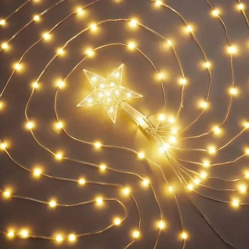 Luzes de corda de fadas cascata de natal com estrela topper, decorações de árvore de natal para casa 2025 navidad natal ano novo 2026