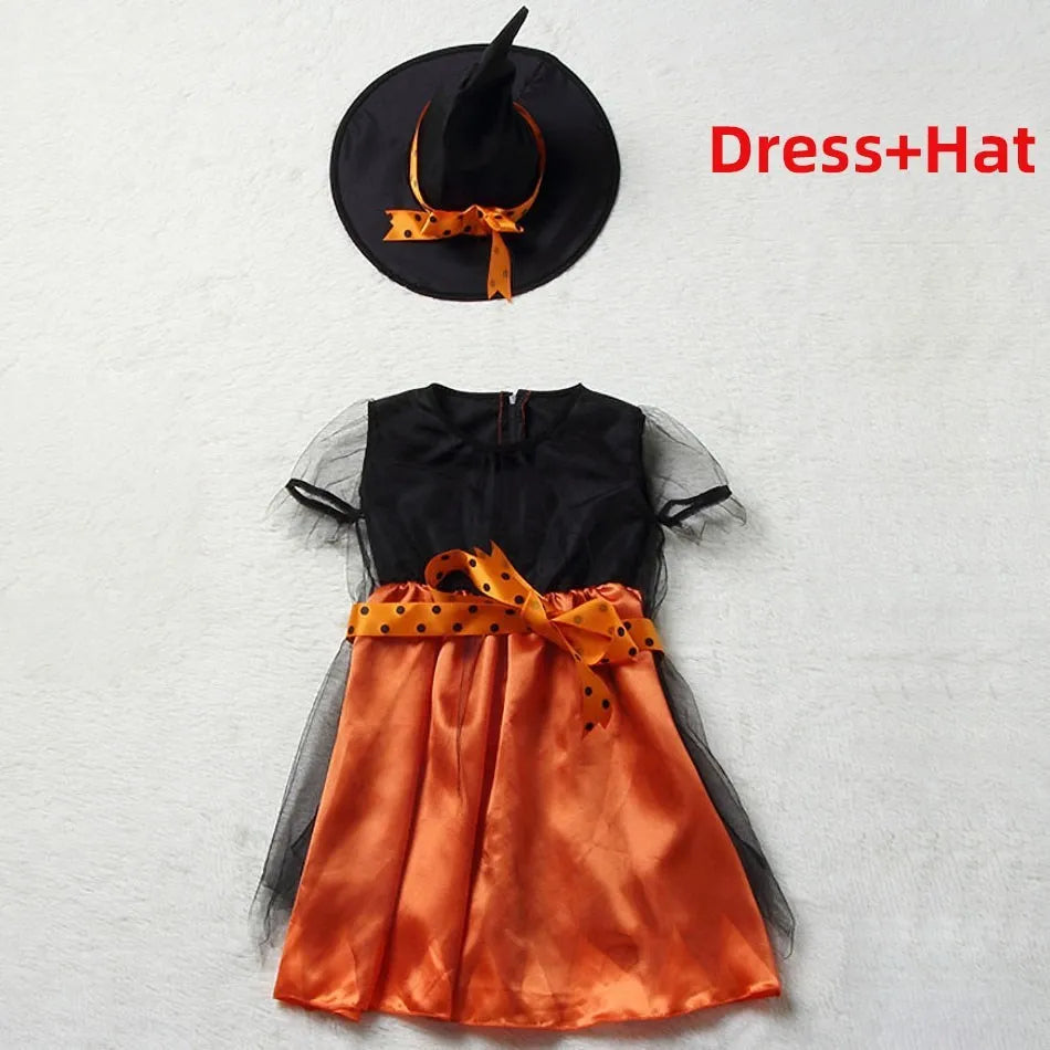 Crianças traje de bruxa meninas conto de fadas feiticeiro vestido crianças halloween abóbora roupas bebê bat aranha festa cosplay outfit 2-15t