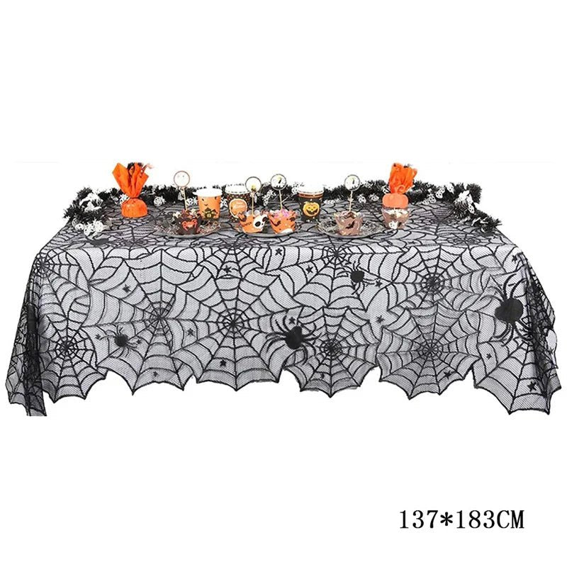 Kit de Decorações de Halloween: Toalha de Mesa com Teia de Aranha, Caminho de Mesa, Decoração para Lareira, Toalha de Mesa com Renda e Teia de Aranha, Decoração para Festa de Halloween - Kasa & Pet