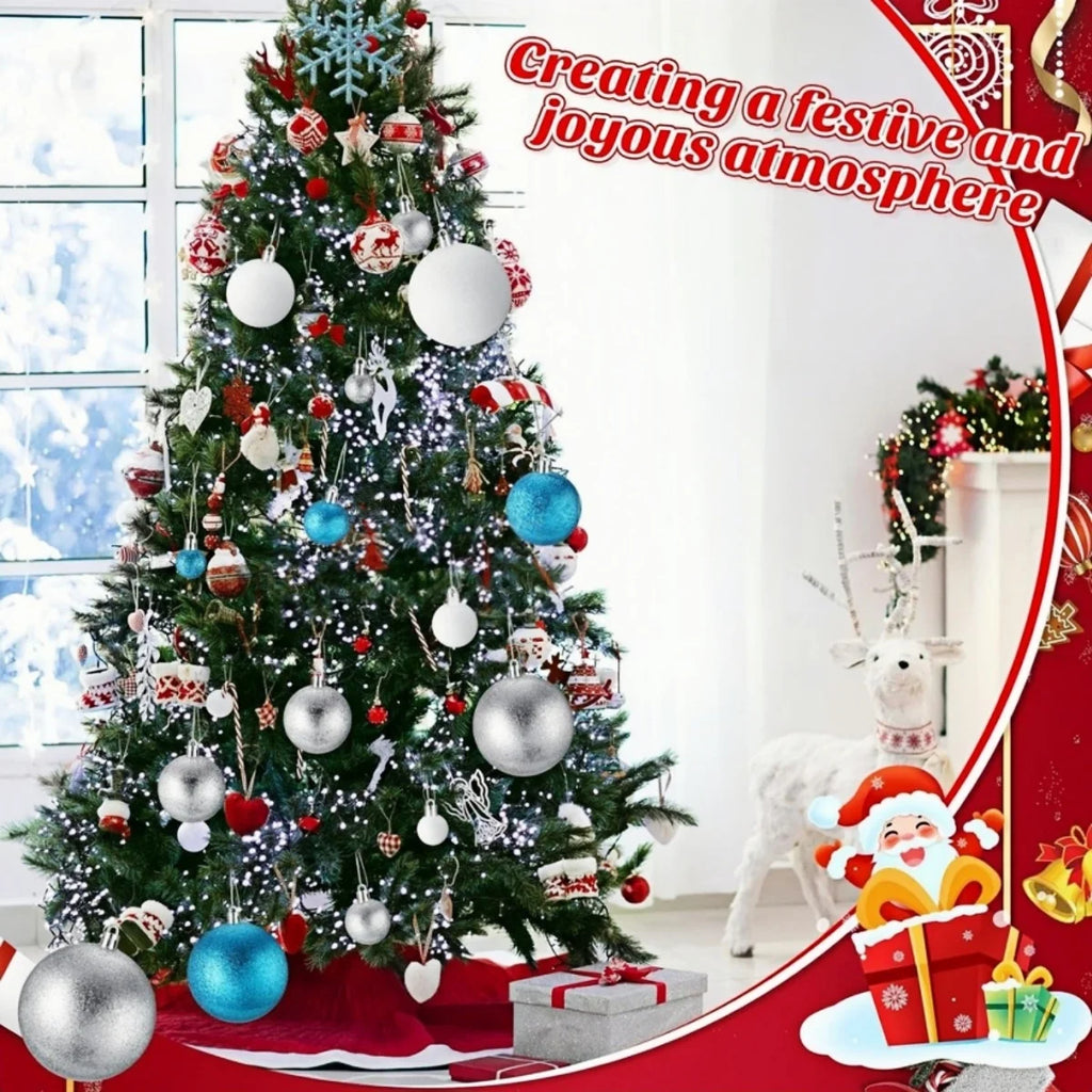 Conjunto de enfeites de bolas de natal, 3/4/6cm, enfeites inquebráveis de natal, bolas suspensas para festa de feriado, decoração de casamento (tira e azul)