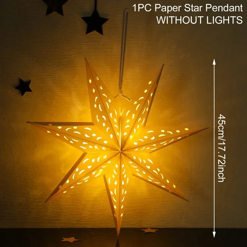 Estrela oca pendurado pingentes ramadan decoração 2024 para casa navidad natal noel presentes enfeites de natal ano novo 2024