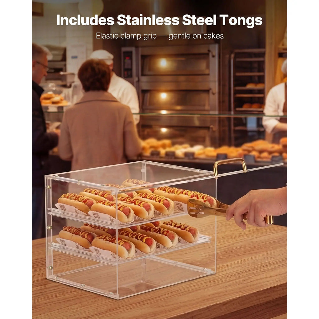 Commercial 3-Tier Countertop Bakery Display Case Clear Acrylic Pastry Bread Cake Cabinet for Kitchen & Party