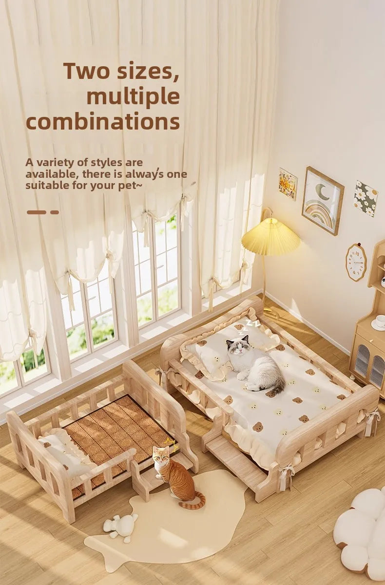 Cama para animais de estimação, cama para cães de madeira maciça, cama para gatos para todas as estações, sofá para dormir para animais de estimação, cama para gatos e cama para cães, prateleira para gatos, condomí