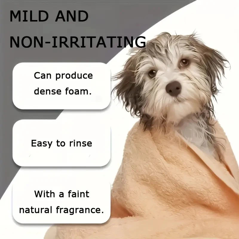Shampoo para animais de estimação de 250g; Limpe pelos de animais de estimação, remove odor, faz o cabelo liso e não secura, tem fragrância de longa duração, shampoo especial para animais de estimação, banho, adequa