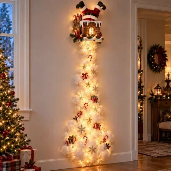 Decoração de parede natalina luminosa, luz de parede para casa, cena mágica de Natal, trenó do Papai Noel, renas, decoração natalina suspensa