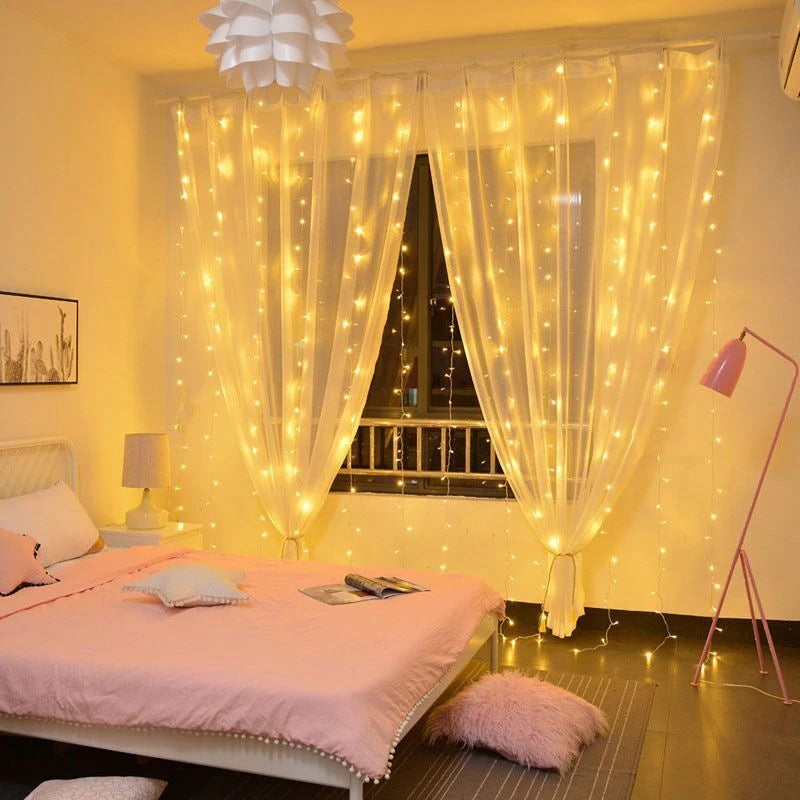 Luzes de Natal LED, Cortina de Luzes de Fada com 8 Modos, Controle Remoto USB, Decoração de Natal para Casa, Lâmpada de Ano Novo