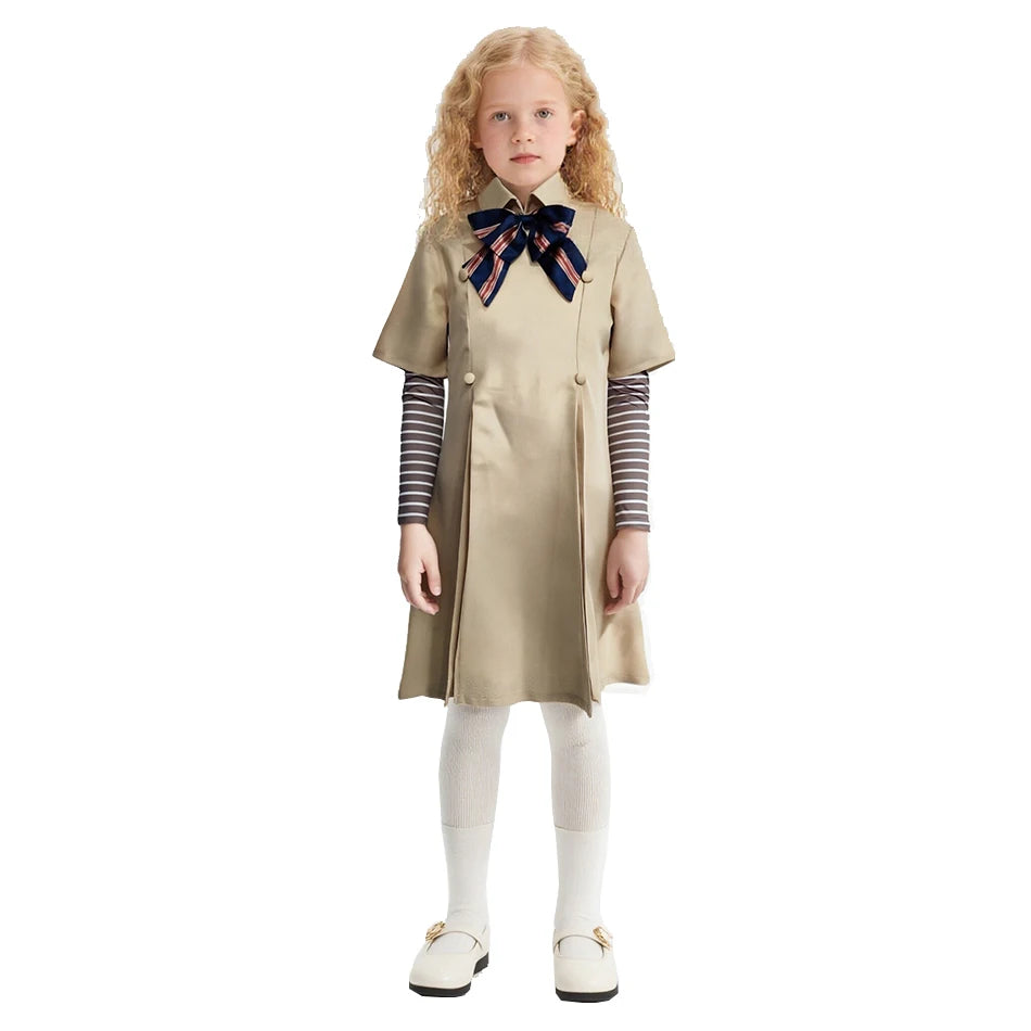 Fantasia megan para meninas, vestido de boneca amarelo com cinto de laço, boneca de terror, roupa de cosplay de halloween, vestido de festa chique