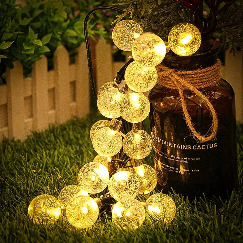 Impermeável Solar String Lights, 200 LED, Crystal Globe, Festão, Fada Luz, Jardim, Natal, Decoração ao ar livre