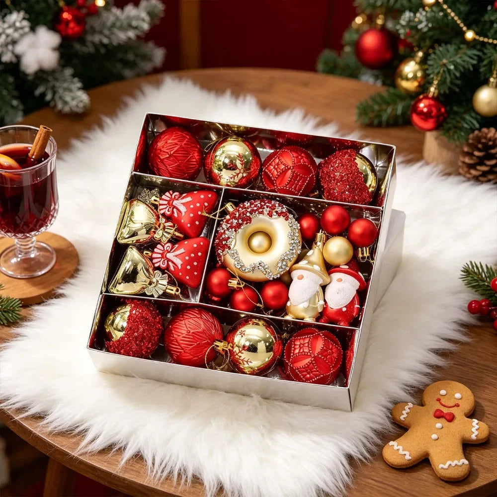 Conjunto de Bolas de Natal com Formatos Variados, Enfeites de Natal Inquebráveis para Pendurar, Bolas, Donuts, Gnomos, Pinhas, Decoração de Natal para Casa