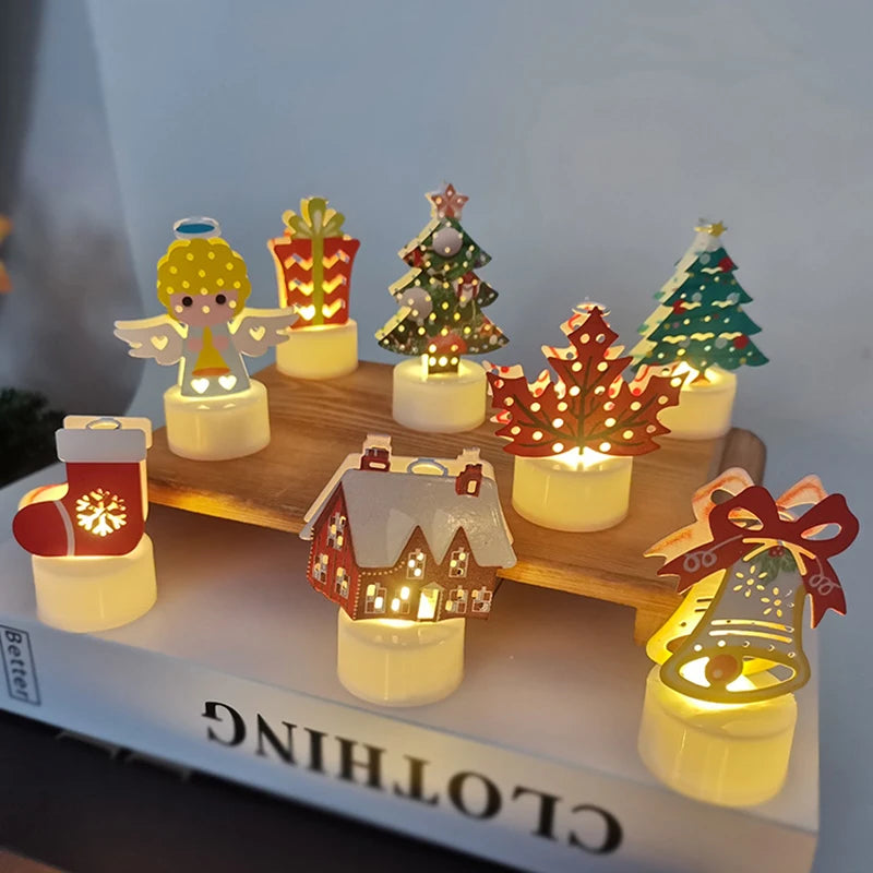 LED Christmas Candle Lamp Decorações, pequena Santa, boneco de neve, árvore de Natal, Holiday Night Lights, Home Party, Jardim