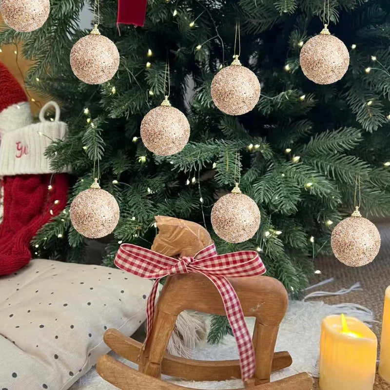 6cm champanhe ouro glitter bolas de natal diy árvore de natal pendurado pingentes de bola brilhante para decoração de festa de ano novo ornamentos