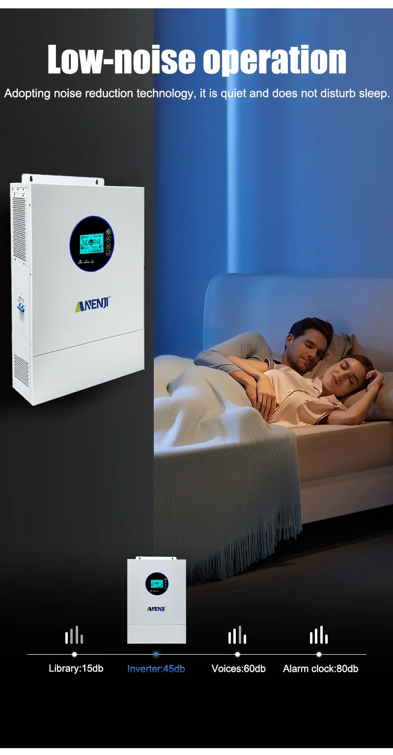Inversor Solar Híbrido ANENJI de Fase Dividida 12KW 48V com 2 MPPT, AC 120VAC 240VAC, Onda Senoidal Pura, Off Grid, Carregador Solar MPPT 200A, Entrada Dupla PV 500VDC