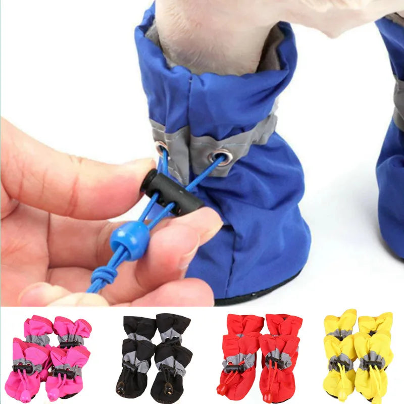 Conjunto de 4 Sapatos Impermeáveis para Cães, Botas de Chuva Antiderrapantes com Sola Macia, Sapatos para Gatos, Botas para Filhotes, Acessório para Patas