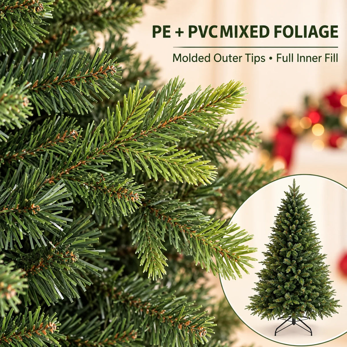 Árvore de natal artificial pe misturada criptografada com luzes led árvore de natal de alta qualidade 1.2m-1.8m decorações de natal de ano novo