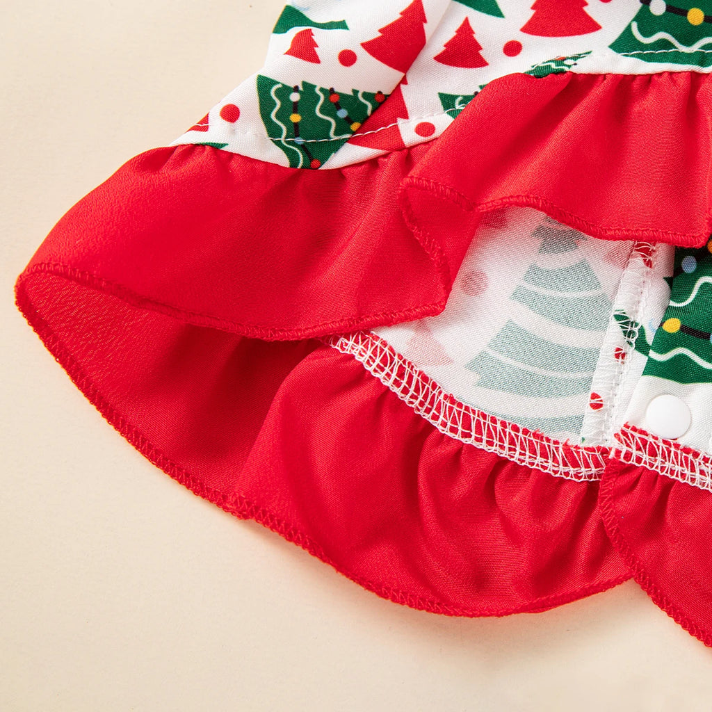 Vestido de Natal para Pets com Estampa de Árvore de Natal, Saia com Babados, Roupa de Festa para Cães e Gatos de Pequeno e Médio Porte, Fantasia Fofa para Pets