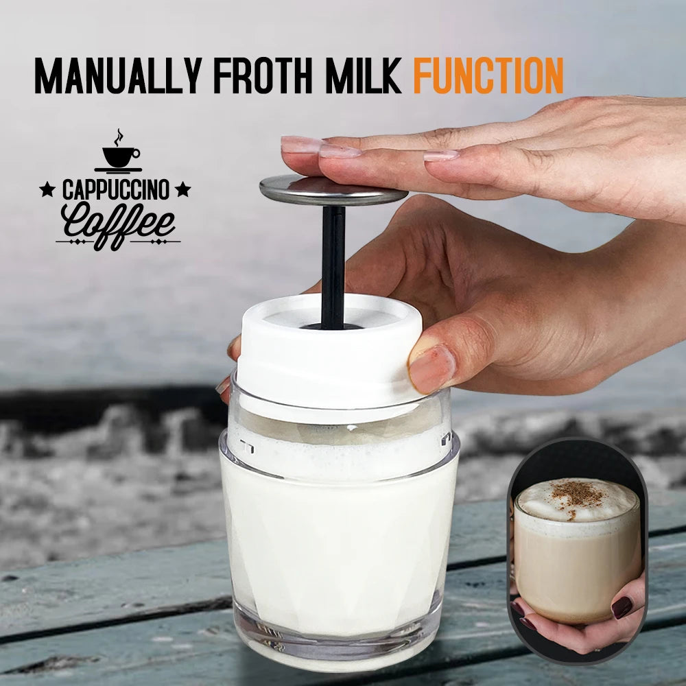 Máquina de Café Portátil Cafelffe 3 em 1, Cafeteira Manual para Cápsulas e Café Moído, Espumador de Leite, Preparador Manual para Viagens e Presentes