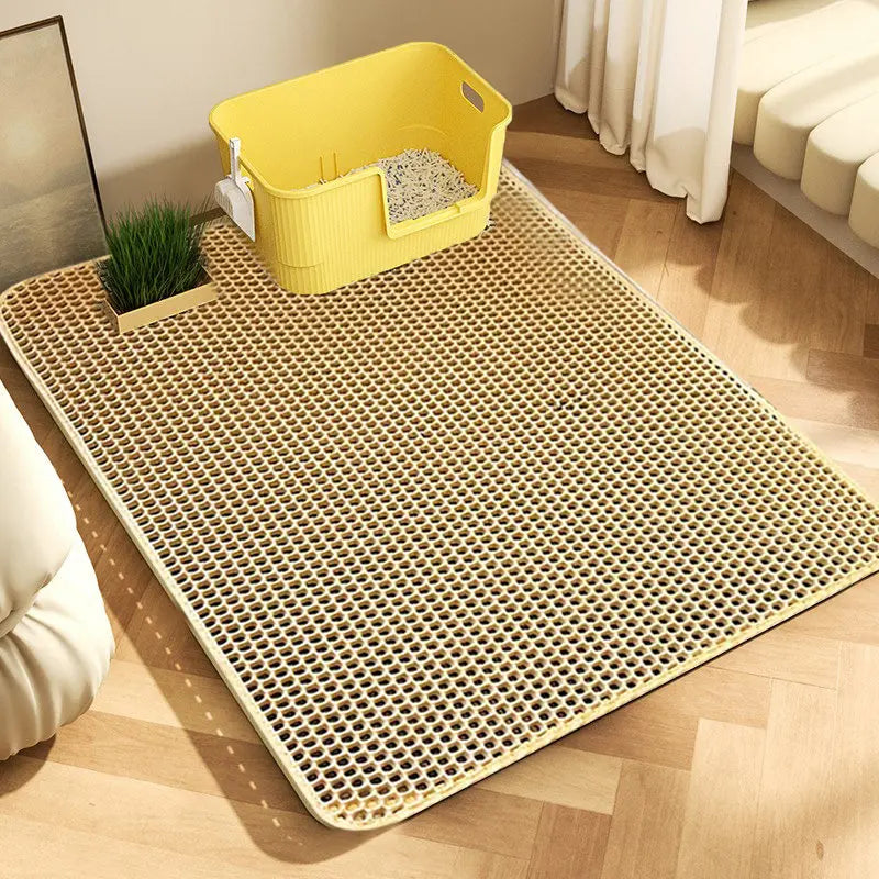 Tapete para Areia de Gato com Design de 2 Camadas, Tecnologia Premium de Retenção de Areia, Base Impermeável, Protetor de Piso Antiderrapante para Gatos de Interior
