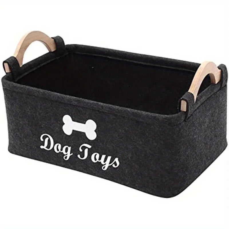 Cesta de Armazenamento de Brinquedos para Animais de Estimação em Feltro Estilosa - Organizador Durável para Brinquedos de Gato e Cachorro