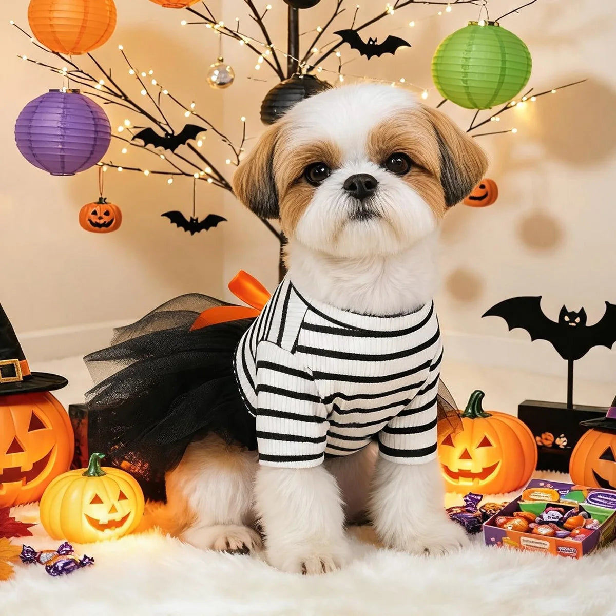 Fantasias de Halloween para Cães: Vestido Elegante para Pets com Saia Tutu – Colete para Cadelas de Outono/Inverno, para Poodles e Raças Pequenas, Gatos