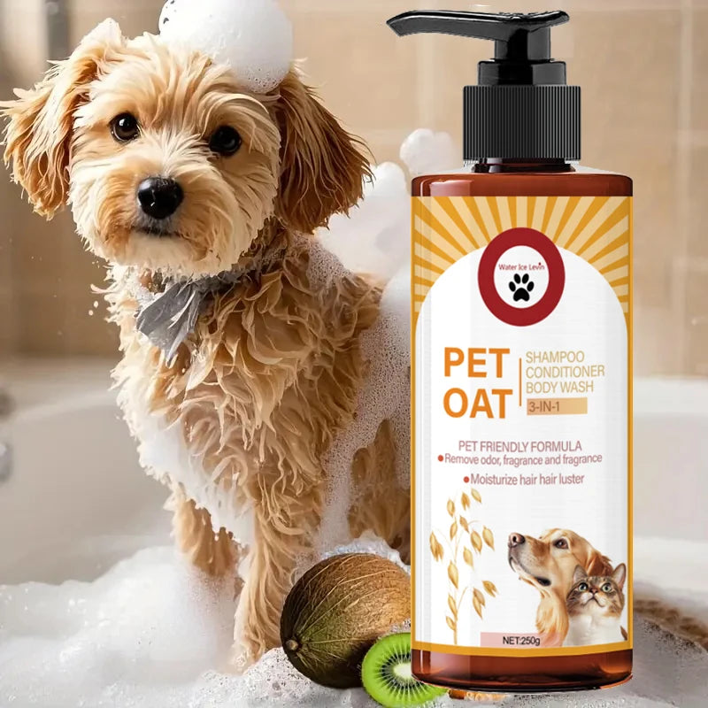 Shampoo para animais de estimação de 250g; Limpe pelos de animais de estimação, remove odor, faz o cabelo liso e não secura, tem fragrância de longa duração, shampoo especial para animais de estimação, banho, adequa