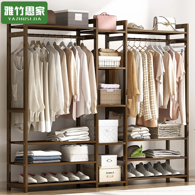 Assemble simple coat and hat rack simple modern solid wood bedroom floor hanger cabinet clothes bag storage household wardrobe