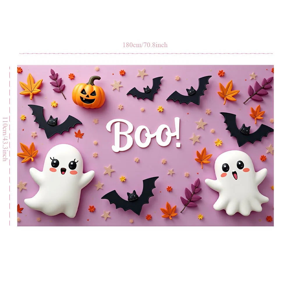 Decoração Halloween Backdrop, Parede Rosa, Fantasma Assustador, Abóbora Saltitante, Fotografia, Birthday Party, Raparigas, Bebé, 180x110cm