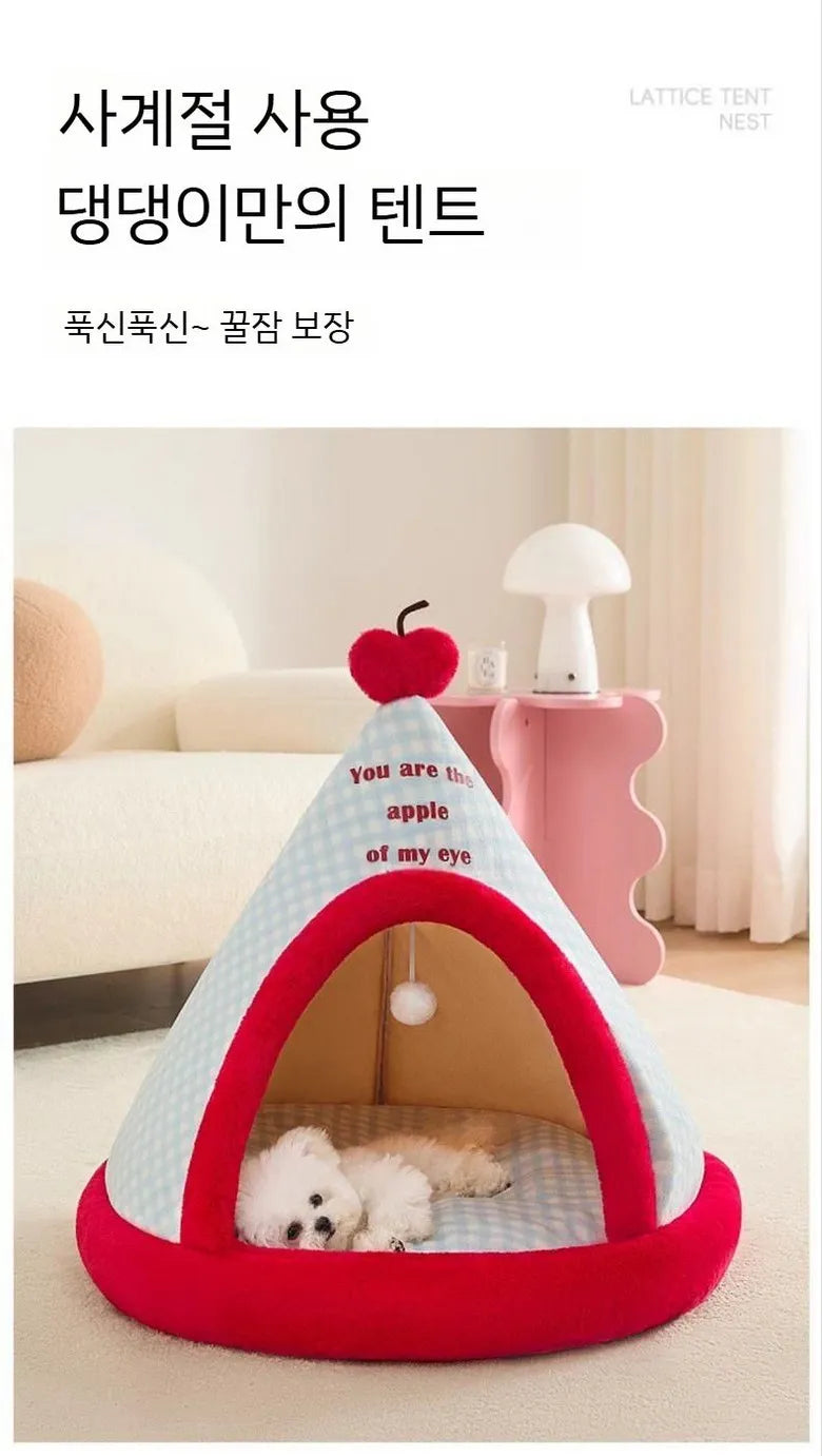 Tenda para animais de estimação, para gatos e cães, portátil, removível e lavável, casinha para cães, para uso em ambientes fechados, com almofada e cama para gatos com painel preto.