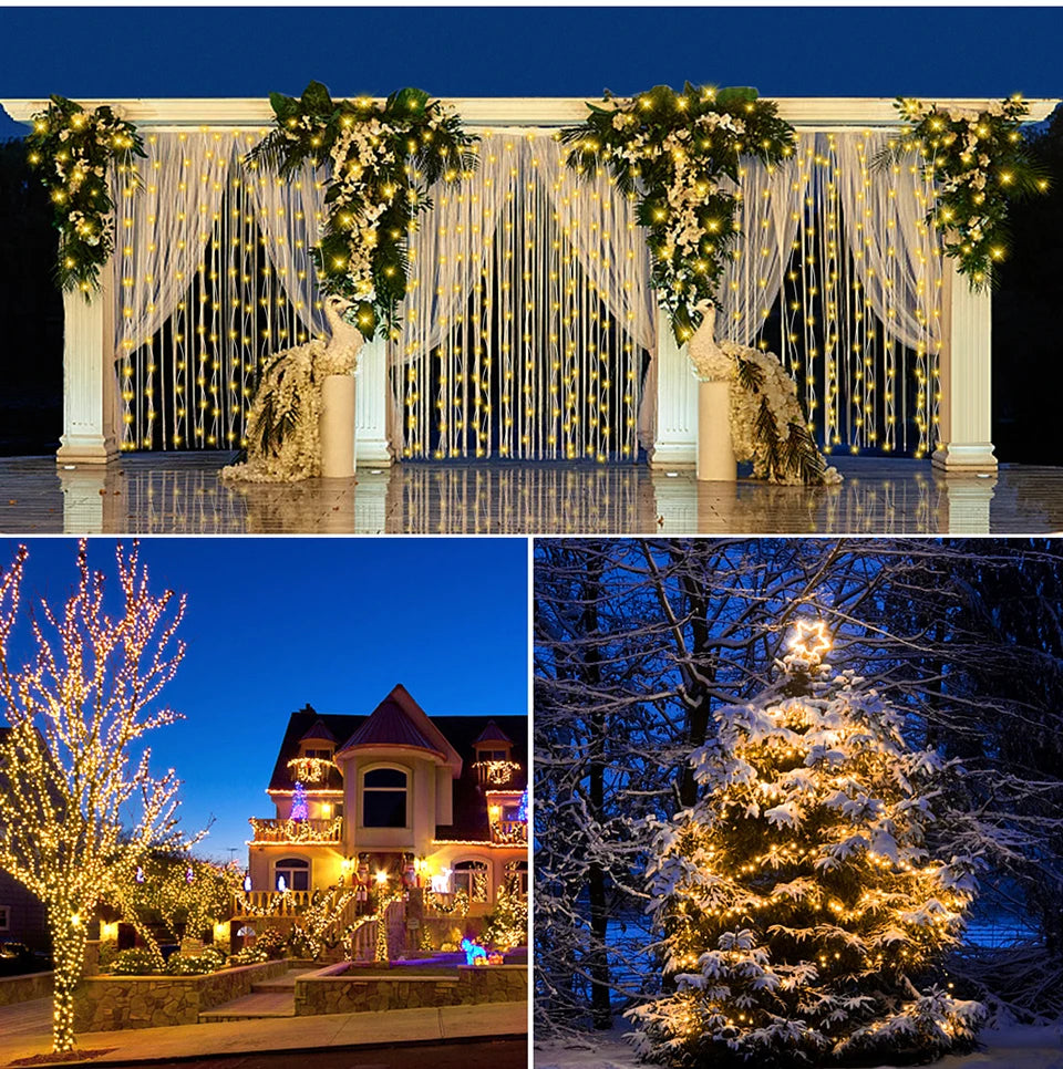 Luzes solares LED à prova d'água para exterior, cordão de luzes de fada, guirlanda de jardim, lâmpada solar de painel grande para decoração de festas