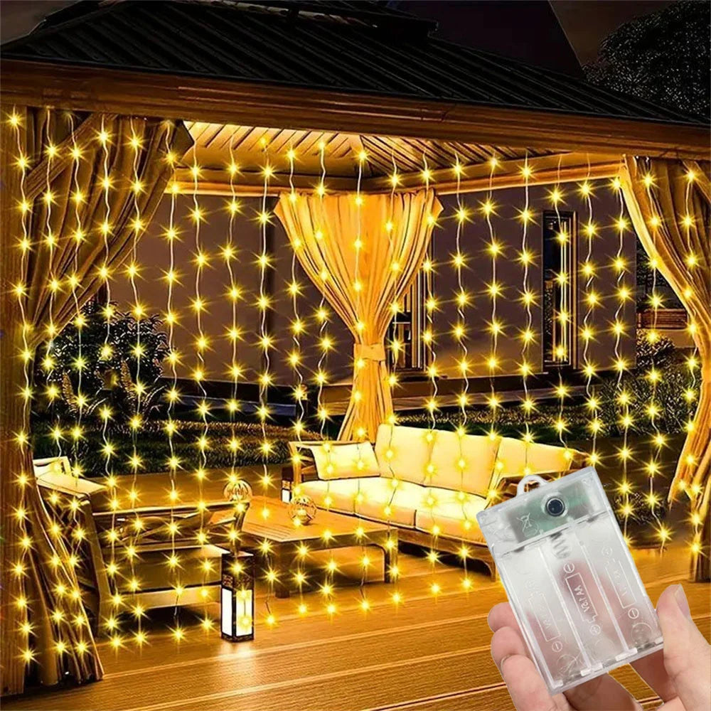 Decoração de Natal para Casa 2026, Cortina de Luzes LED de Fada, Fio de Luzes a Pilha para Quarto, Casamento, Festa e Decoração de Ano Novo