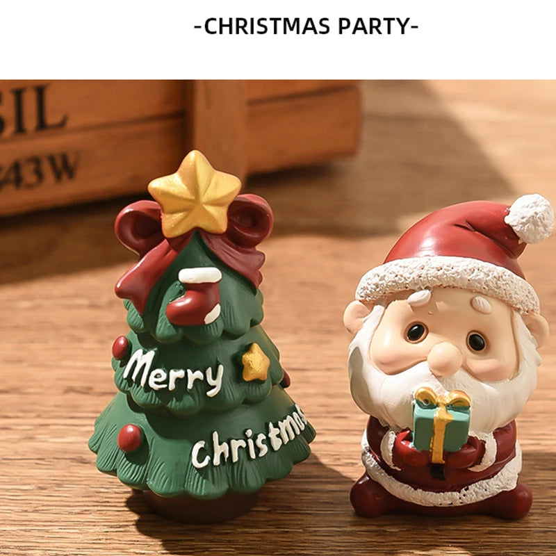 Natal resina família pequenos animais ornamentos criativo decoração para casa mini árvore de natal velho presente de natal