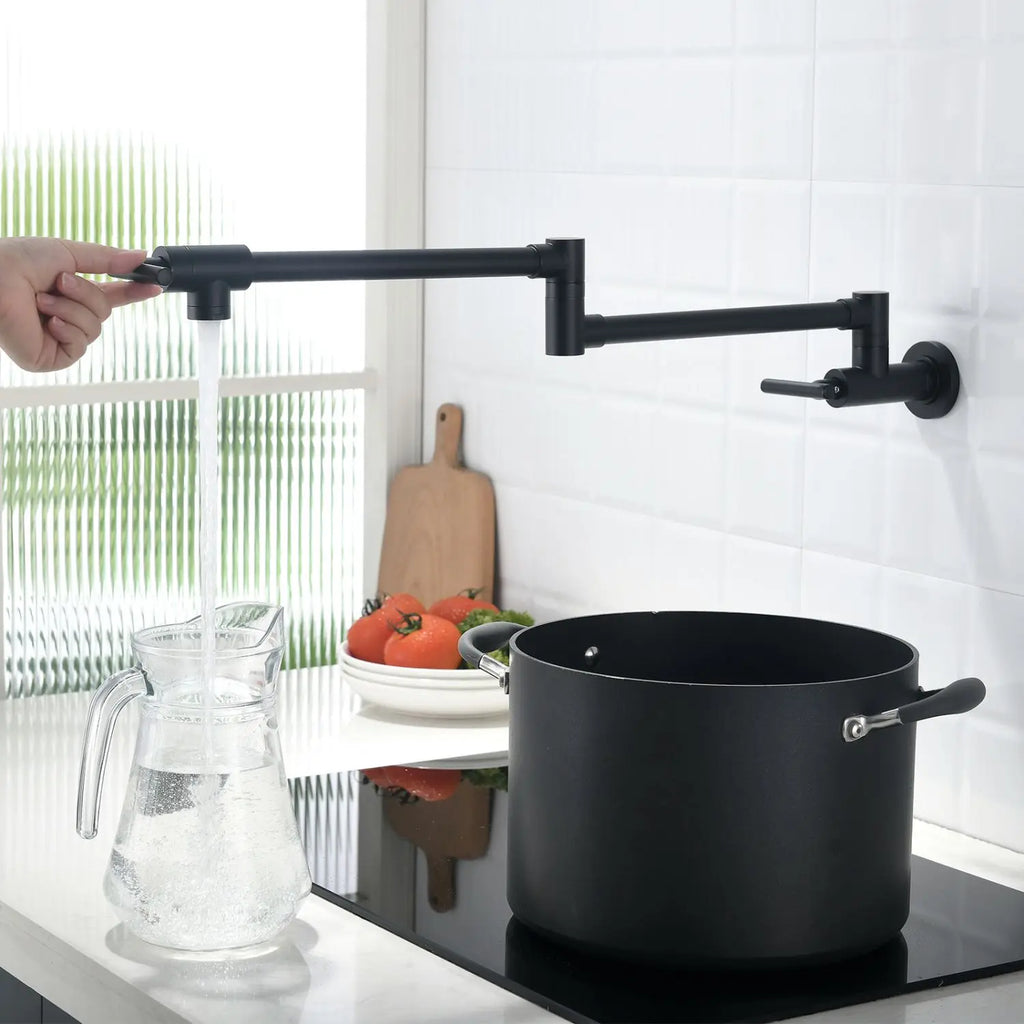 Industrial Wall Mount Pot Filler Faucet Brass Blackened 2 Handle Folding Commercial Kitchen Sink Tap with Ceramic Valve Core