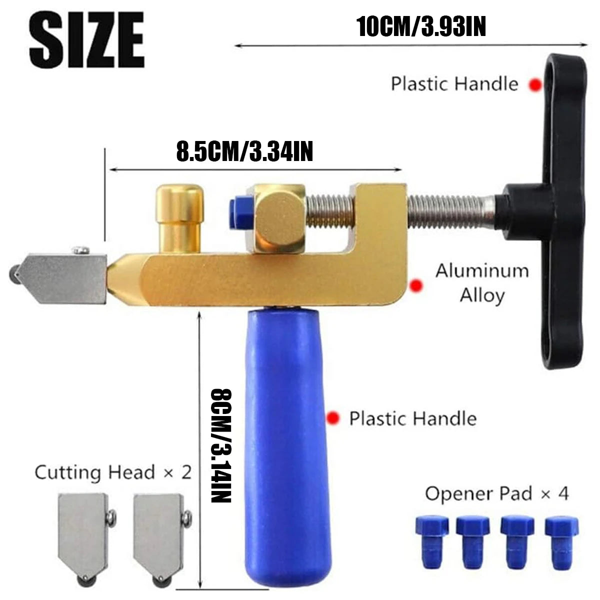 Cortador Manual de Azulejos e Vidros com Cabeça de Corte de Diamante, Adequado para Cortar Vidros Grossos, Cerâmicas Esmaltadas e Espelhos.