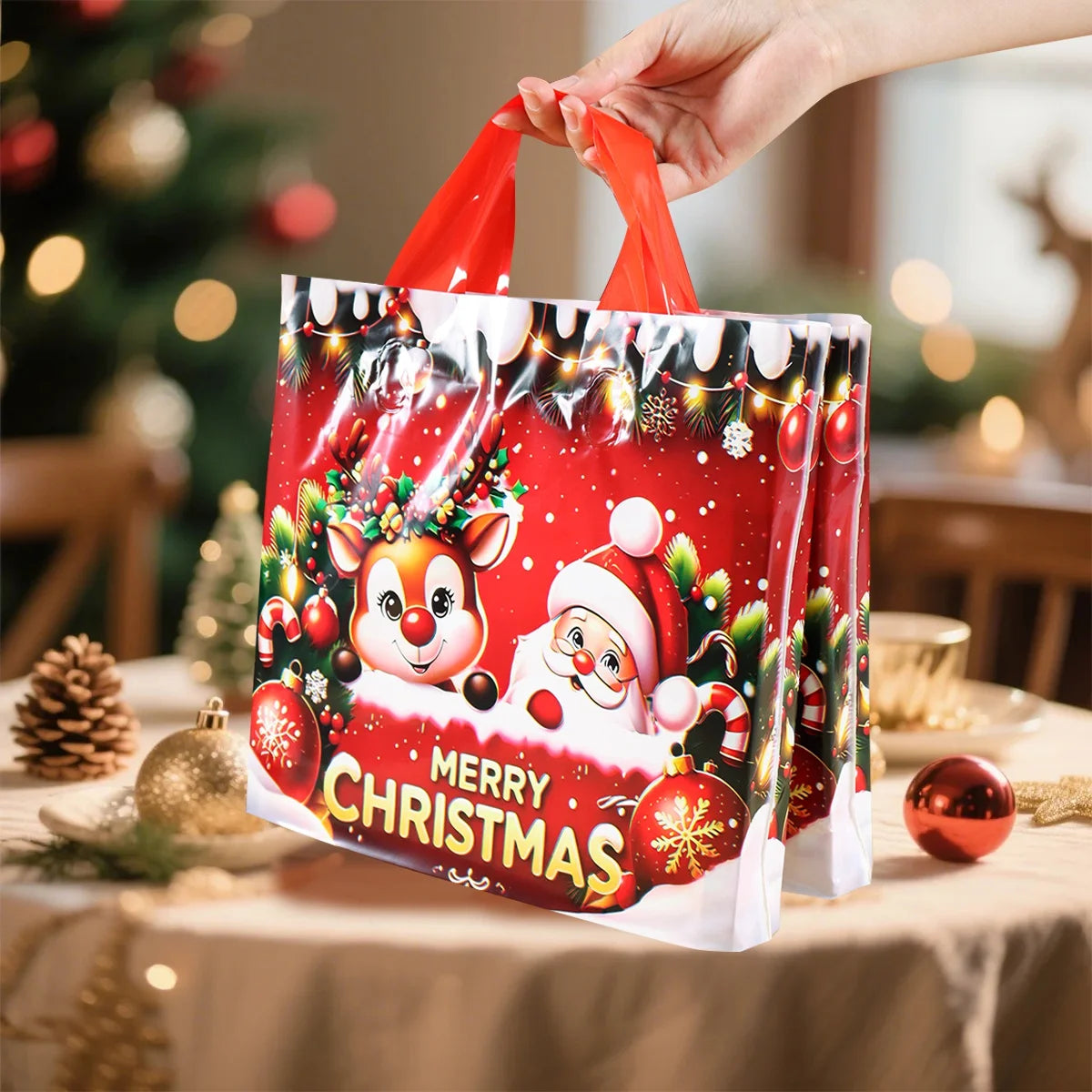6 Sacolas de Presente de Natal com Tema Papai Noel e Rena, Sacolas de Embalagem para Presentes de Ano Novo 2026, Decoração Natalina para Casa
