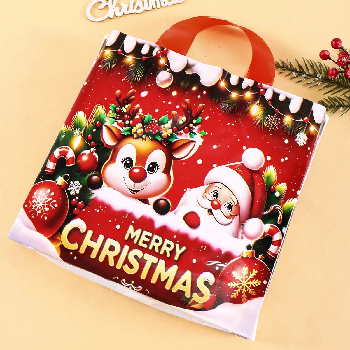 6 Sacolas de Presente de Natal com Tema Papai Noel e Rena, Sacolas de Embalagem para Presentes de Ano Novo 2026, Decoração Natalina para Casa