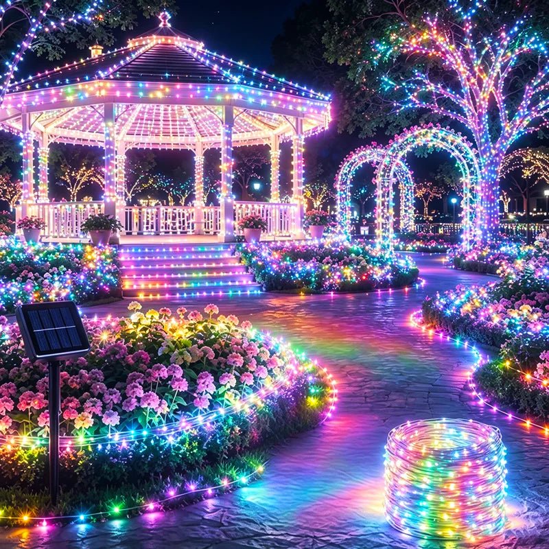 Luzes de Natal à Prova d'Água com 8 Modos, Luzes de Fada em Cordão, LED Alimentado por Energia Solar para Decoração de Árvore, Pátio, Quintal e Jardim Externo