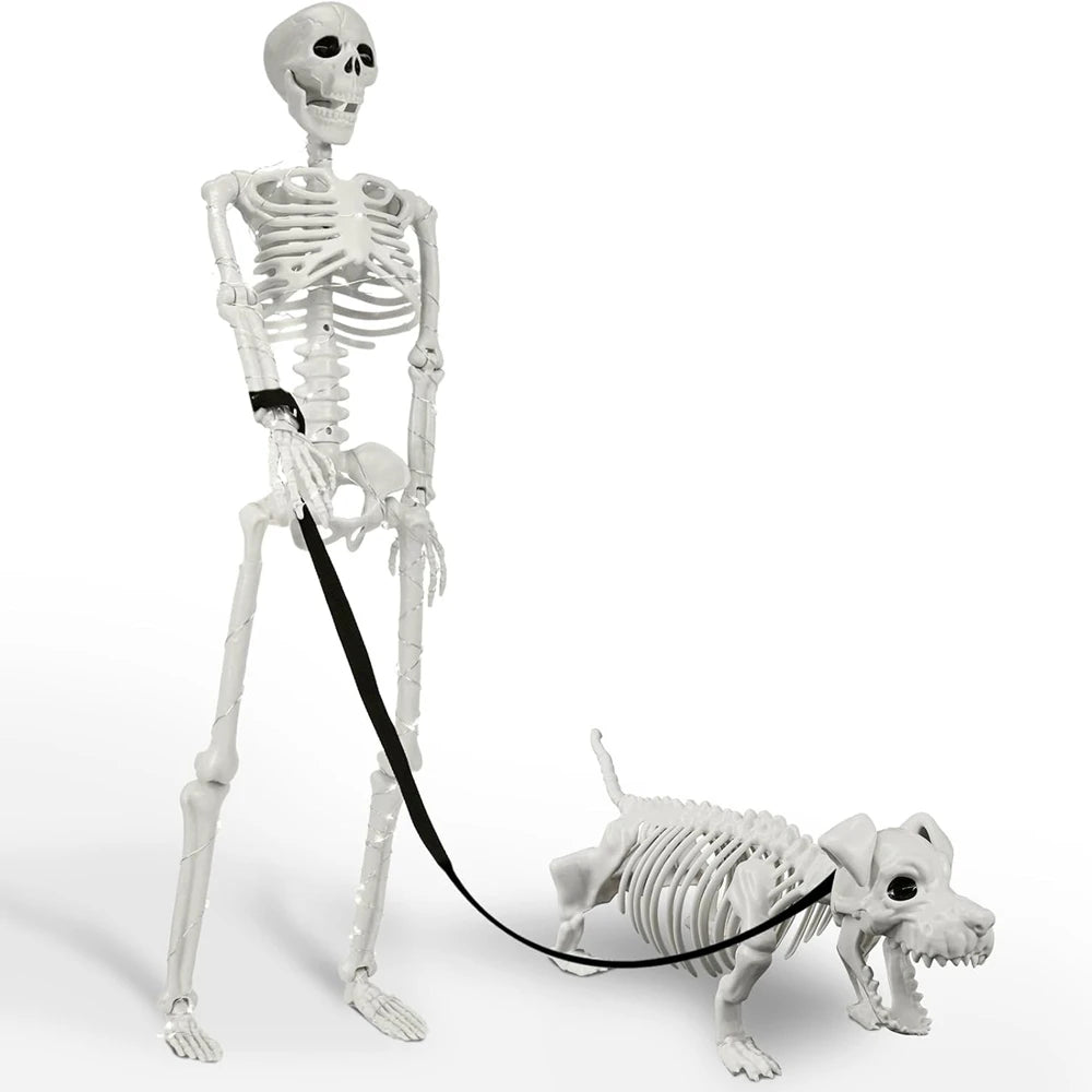 Decorações de Esqueletos Humanos e de Cães para Halloween - Decoração de Halloween Realista e Articulada de 36" para Interiores, Exteriores, Jardins e Cemitérios - Kasa & Pet