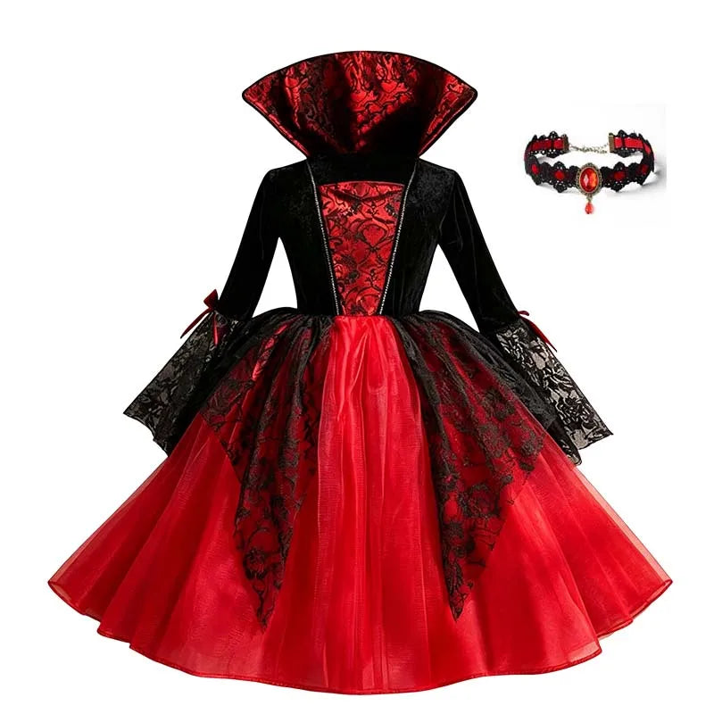 Fantasia de Halloween para Meninas: Cosplay Gótico de Noiva Fantasma, Bruxa, Vampira, Vestido Tutu Vermelho e Preto, Peruca, Véu, Kits para Festas de Halloween